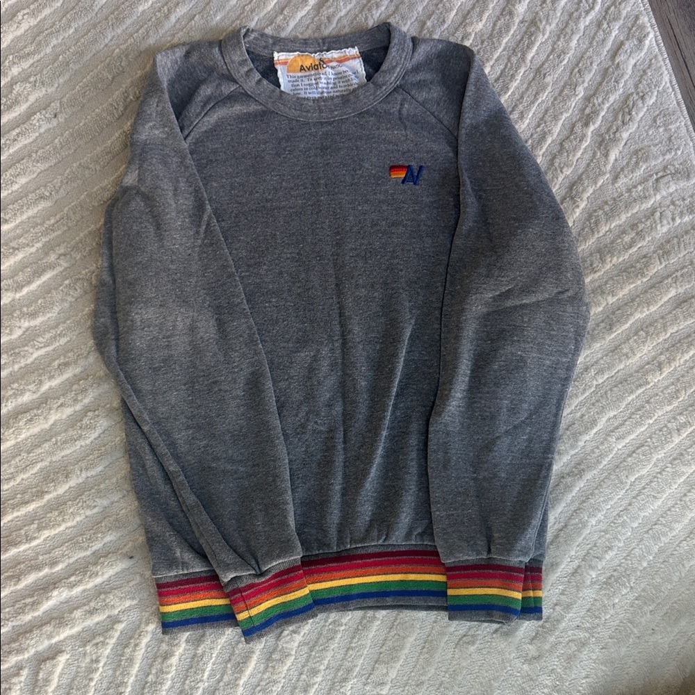 Gray Sweater with Rainbow Accents